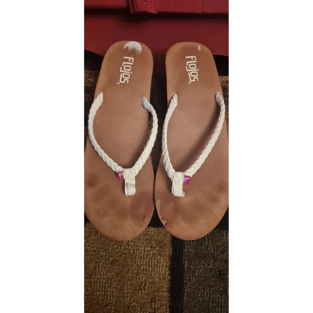 FLOJOS Size 9 (READ) Slip-on Women's Nella Wedge Sandals Braided Brown White EUC
